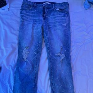 Blue white speckled jeans
